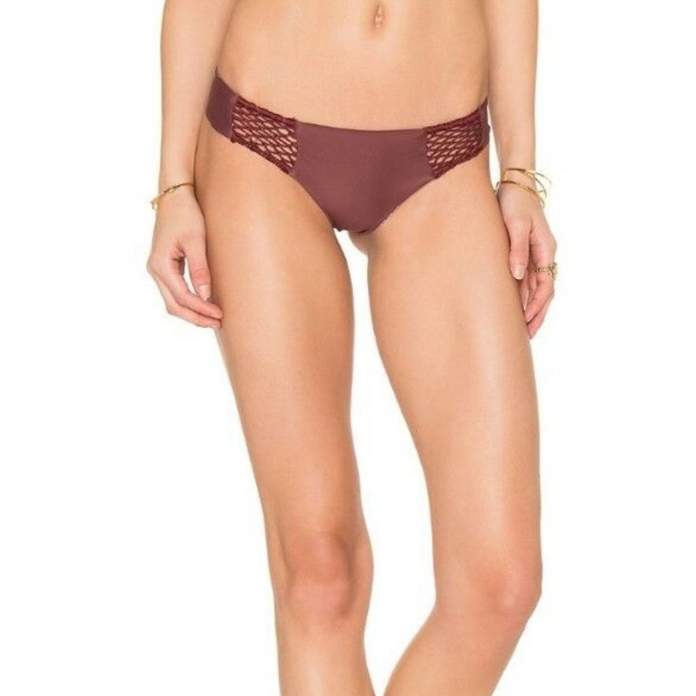 NWT $114 ACACIA Poppy Braided Bikini Bottom - Merlot - Sz S